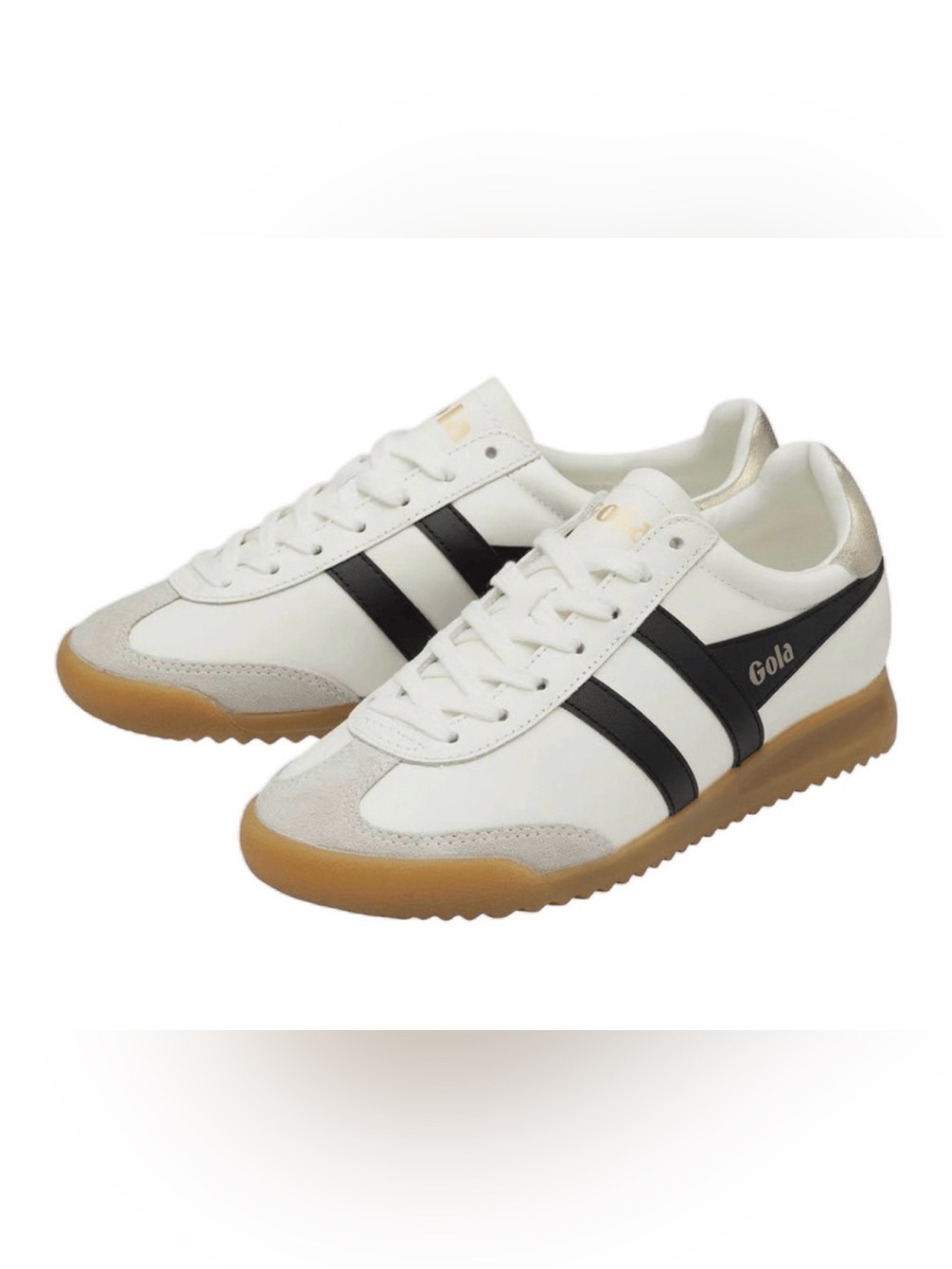 Gola Women's White Sneakers with Black Stripes and Gum Sole